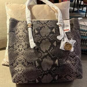 Michael Kors Jet Set leather snakeskin tote NWT